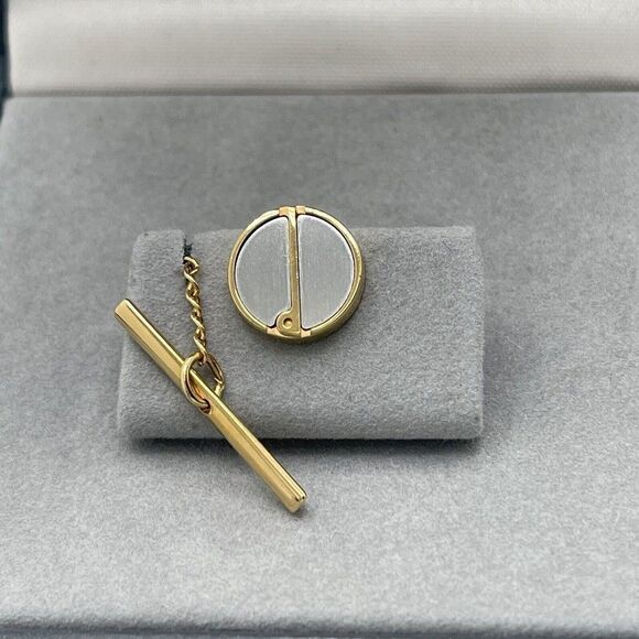 Dunhill Mens Logo Two Tone Tie Tack Chain With Box Vintage - Picture 2 of 4